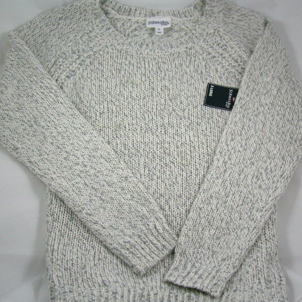 St. John's Bay Ivory w/Heather Grey Sweater - Picture 4 of 6
